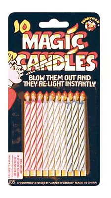 Pack Of 10 Re-lighting Joke Magic Trick Birthday Cake Candles Jokes • £2.25