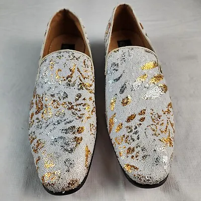 After Midnight Mens Formal Slip On Sequin Dress Loafer Shoes White & Gold Size 7 • $47.99