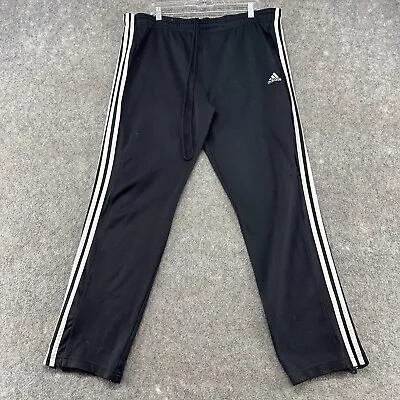 Adidas Pants Mens Large Black Sweat Logo Stripe Polyester Warm Up Gym Training • $4.46