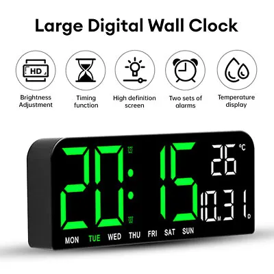 Large Digital LED Wall Desk Clock With Calendar Temperature Display Home Office • £17.46