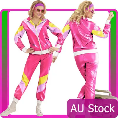 Ladies 80s Height Of Fashion Costume Pink Retro Neon 1980s Shell Suit Tracksuit • $41.99