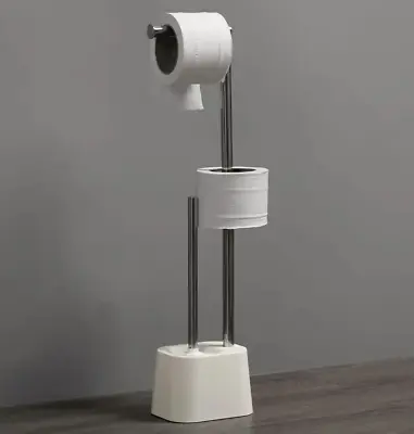 $10.84 • Buy Ortega Home Toilet Paper & Brush Holder Stand Set Combo Set (Silver/White)