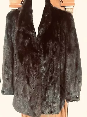 Pollacks Fur Mink Genuine Mink Fur Stroller Coat Sz SMALL Black Mahogany Chic! • $375