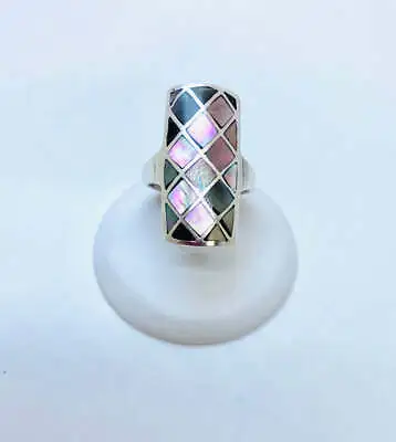 925 Solid Sterling Silver Natural Abalone Shell Ring Size 7.5 • $85.49