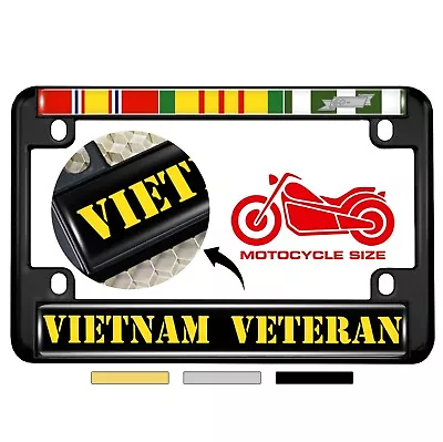 Motorcycle 4-hole Metal License Plate Frame - Vietnam Veteran 3 Service Ribbons • $27.99