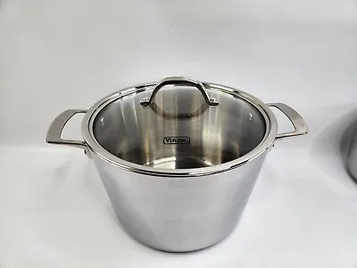 Viking 8 Quart Stock Pot W/ Glass Lid 3-Ply Stainless Steel Preowned Limited Use • $89