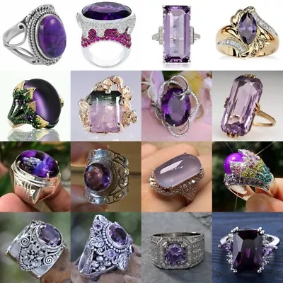 $3.72 • Buy Fashion 925 Silver Amethyst Rings For Women Cubic Zirconia Jewelry Wedding Gift