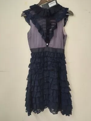 Woman's BNWT MANOUSH Navy Mesh & Frill Laced Dress. UK 6 - CG K13 • £9.99