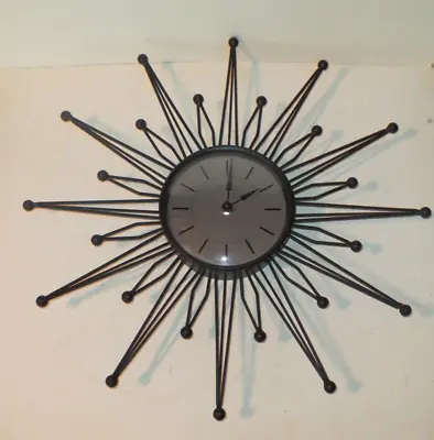 Sterling And Noble MCM Atomic Black Metal Starburst Wall Clock • $74.95