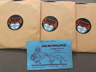 1923 VULCAN Record 78 Rpm Little Red Riding Hood Set 3pcs W/ Book • $29.99