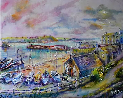 Original Landscape Oil Painting Tenby Harbour Maritime Allure Artist G Ellis • £145
