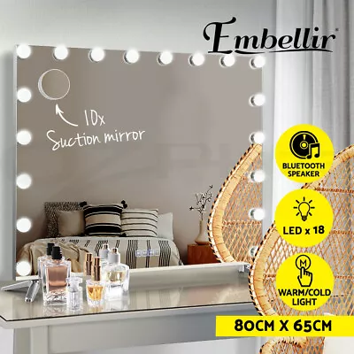 Embellir Bluetooth Makeup Mirror 80X65cm Hollywood With Light Vanity Wall 18 LED • $127.95