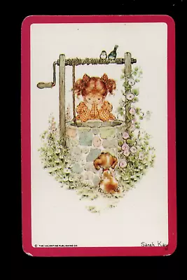 $4.50 • Buy Original Vintage Blank Back Card Sarah Kay Girl Looks Down Wishing Well Pet Dog