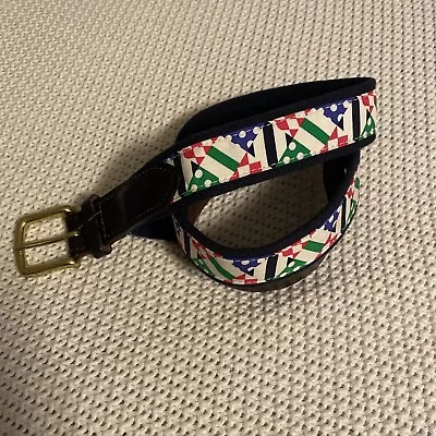 Vineyard Vines Belt Men Leather Logo Sz 34 Kentucky Derby • $19.99