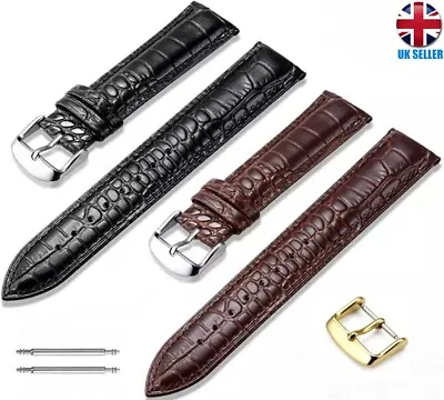 £4.80 • Buy Black Brown Crocodile-effect Leather Band Watch Strap Size 14-16-18-20-22-24mm