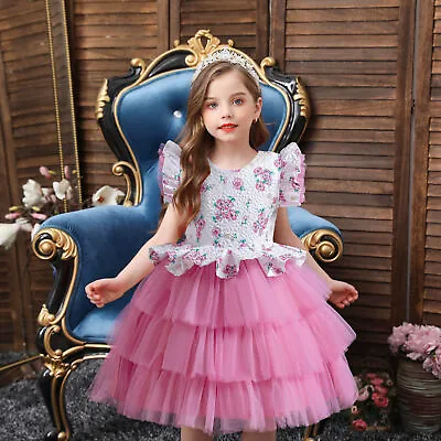 Pageant Flower Girls Layered Tulle Dress Kids Birthday Party Wedding Bridesmaid • $29.56