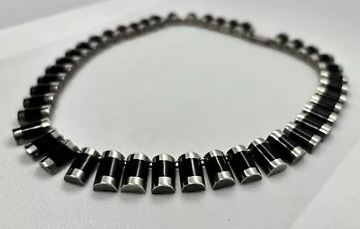 Vintage J Comes MODERNIST Mexico Sterling Onyx Link Necklace 18  80 Grams TAXCO • £145.96