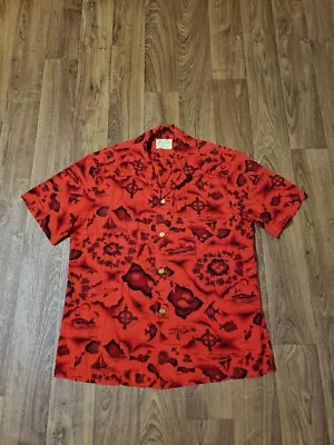 Vintage Ui Maikai Hawaiian Shirt Mens Medium Red Floral Aloha Tropical 60s 70s  • $34.95