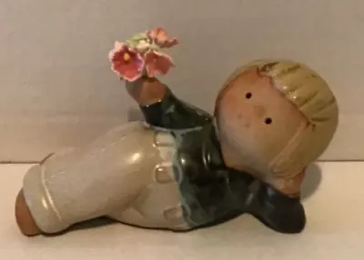 Vintage UCTCI Japan Stoneware Figurine Child Laying Down W/Flowers MCM. • $9.99