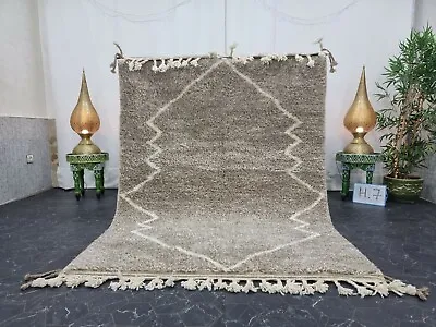 Moroccan Handmade Beni Ourain Rug 5'x6'7'' Berber Abstract White Brown Rug • $510