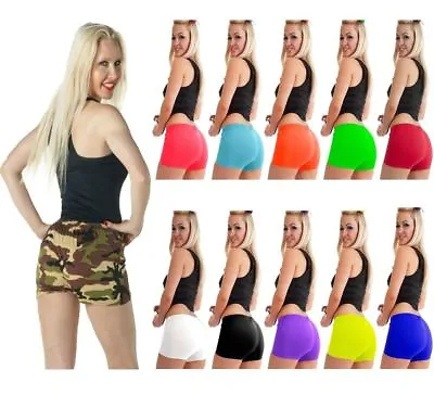 Womens Ladies Girls Neon Lycra Stretchy Elastic Sexy Hot Pants Dance Gym Shorts • £3.49