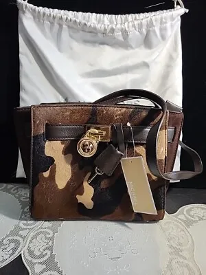 MICHAEL KORS MK Hamilton Traveler Calf Hair Brown Leather Bag Handbag Purse NEW • $149.99
