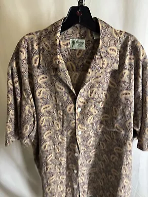 Vintage Silk 100% Silk Paisley Artwork SHORT SLEEVE BUTTON UP SHIRT Large L  • $14