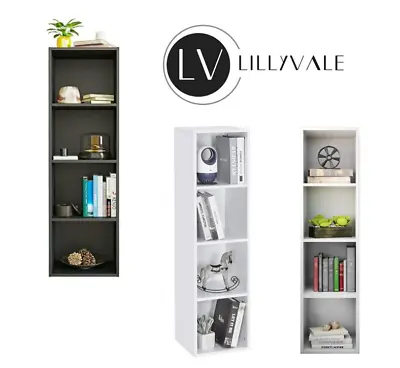Lillyvale Large Bookcase Bookshelf Black White 4 Wood Tier Shelves Free Standing • £39.95