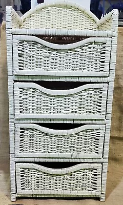 WHITE WICKER Rattan 4-Drawer Narrow End / Side Table Storage Chest VTG • $144.99