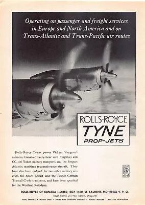 Rolls-Royce Tyne Prop-Jets Vickers Vanguard CC-106 Yukon Military Vtg Print Ad • $28.95