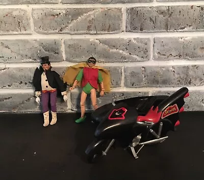 Vintage Mego Batman Black Bat Cycle With Sidecar 1974 Batcycle Penguin & Robin • $169.95