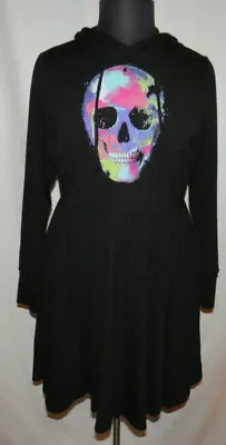 $30 • Buy Torrid Black Skull Graphic Hooded Skater Dress, Pockets, Plus Size 2X