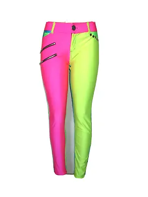 $24.99 • Buy PARTY ROCK Color Block Neon Spandex Shiny Pants Size M Unisex LMFAO EDC Rave