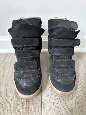 Isabel Marant Bekett Black Leather  Suede Fashion Wedge Sneakers Size 38 • $300