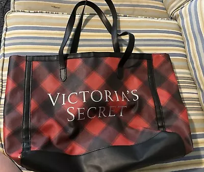 Victoria’s Secret Tote Bag-Large Black & Red Stripes Beach-Overnight Bag 20” • $12.52