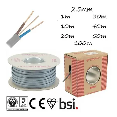 2.5mm Twin And Earth Cable T&E Grey Socket Wiring Plugs Ring Mains Wiring • £2.99