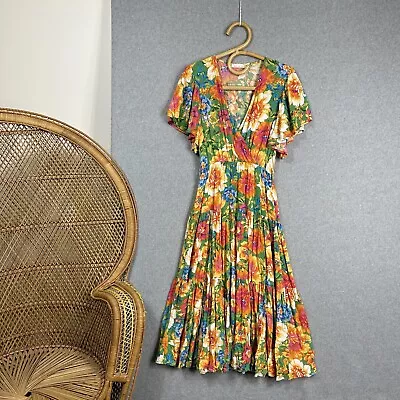 Label Of Love Dress Size S Long Maxi Floral Flower Print Orange Green Blue Boho  • $35