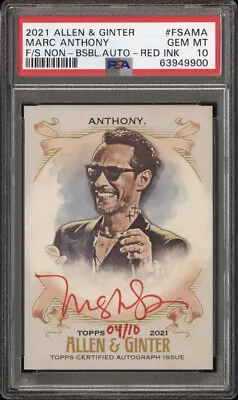 2021 Allen Ginter MARC ANTHONY Actor Musician Red Autograph 04/10 POP 1 PSA 10 • $1999.95