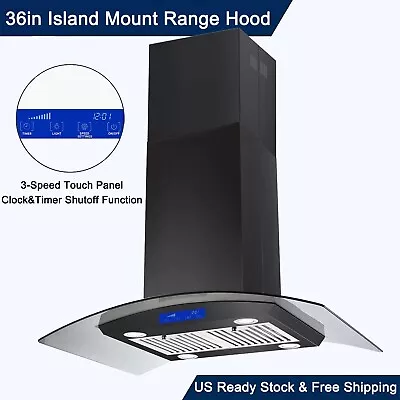 36in Island Mount Range Hood 900CFM Black Stainless Steel Vent Touch Control New • $309.99