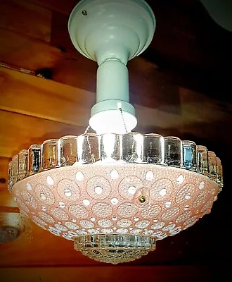 Vintage 1960's-70's Art Deco Nouveau Victorian Pink Bubble Glass Light Fixture  • $346.75