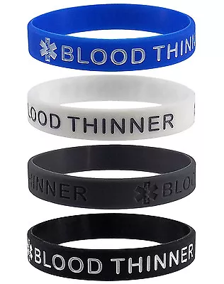 BLOOD THINNER Medical Alert ID Silicone Bracelets Adult Size (4 Pack) • $11.95