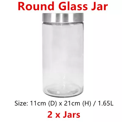 2 X Airtight Large Cylinder Glass Jar 1.65L Food Storage Container Canister • $24.95