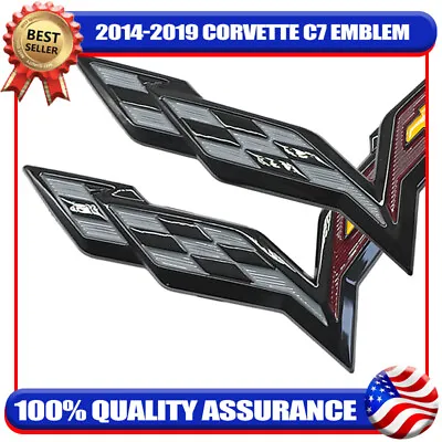 For 2014-2019 Corvette C7 Front & Rear Cross Flags Glossy Adhesive Emblem DECAL • $15.58