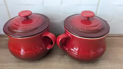 Le Creuset Red Stoneware Lids Soup Bowl Large 16oz X 2 FREE POSTAGE  • £35