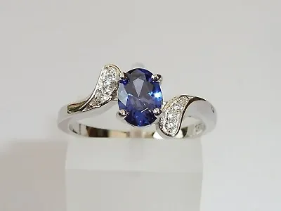 Ladies Sterling 925 Silver Tanzanite Solitaire And Natural Diamond Accents Ring  • £35.99