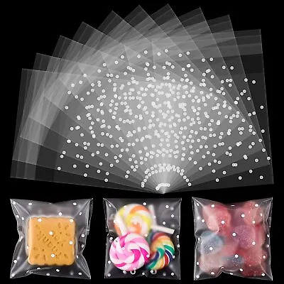 100pc White Dots Self Adhesive Plastic Cookie Bag Candy Gift Packaging Birthday • £3.39