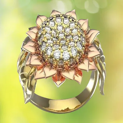 $6.48 • Buy Gold Color Diamond Sun Flower Ring Bling Shinny Women Exquisite Gift */-AU