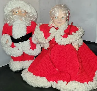 Santa Claus &  Mrs Claus Hand Made Crochet Dolls  Vintage 14  - 15  Lot Of 2 • $30