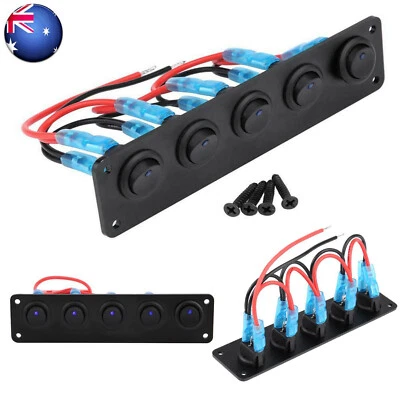 $16.99 • Buy 5 Gang 12-24V Round Dash Rocker Toggle Switch Panel Blue LED For RV Boat Marine
