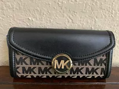 NWT!!! Michael Kors Women's Leather Canvas Tri-Fold Wallet Black • $109.99